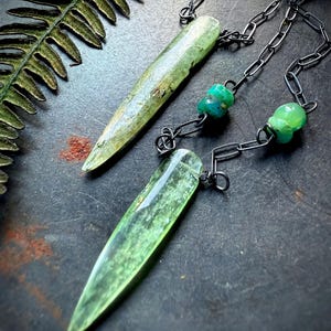 Raw kyanite necklace, Peruvian opal necklace, kyanite necklace, Green kyanite necklace, Rough stone necklace, Green stone necklace