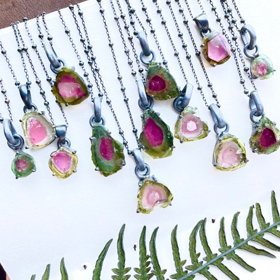 Yellow Gold Watermelon Tourmaline Cluster Necklace – Botanica Jewellery