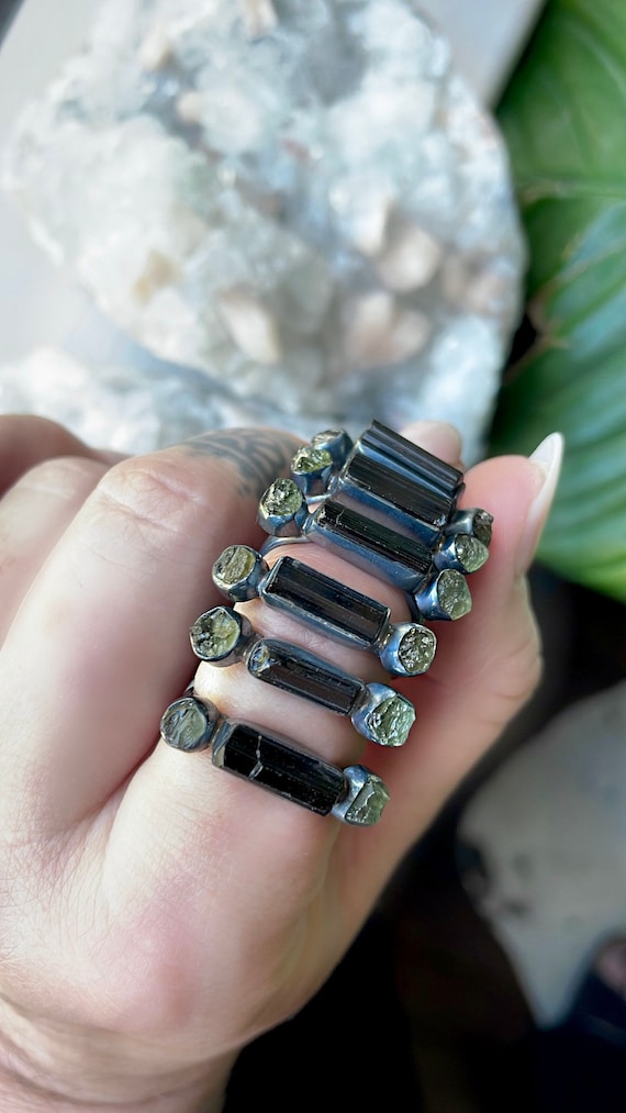 Black moldavite ring deals