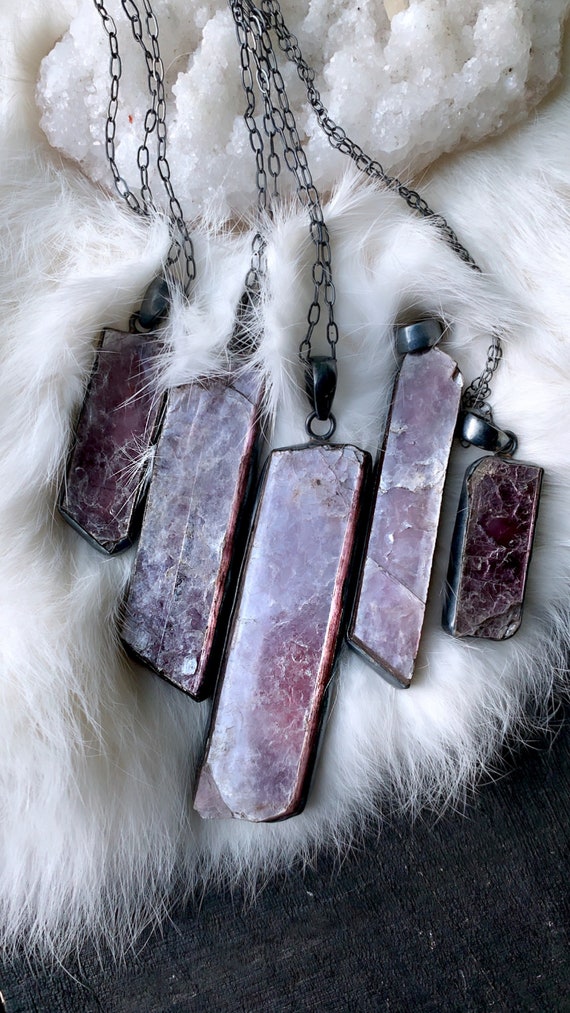 Raw Lepidolite Mica and Black Tourmaline crystal necklace