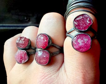 Ruby ring, raw ruby ring, multi stone ring, pink stone ring, gift for her, July birthstone ring