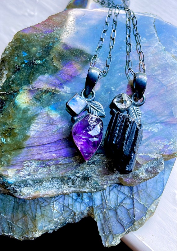Amethyst and black store tourmaline necklace