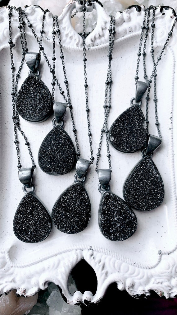 Black druzy necklace best sale