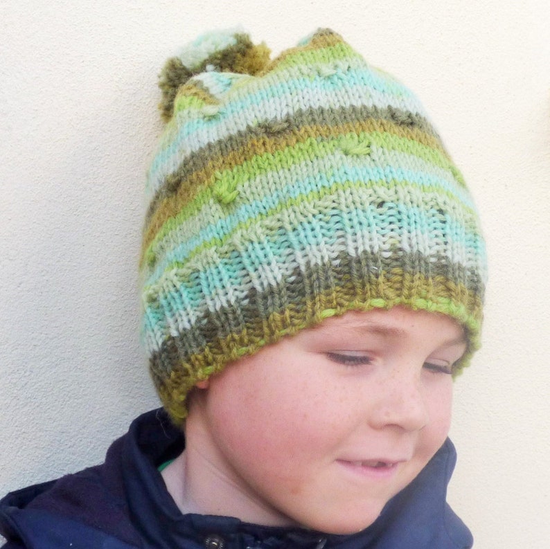 HAT KNITTING PATTERN Beanie Slouchy Hat with Pompom Torc Slightly Slouchy Beanie Hat 3 Sizes Toddler Adult image 1