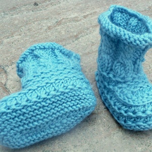 Baby Knits Pattern Baby Booties Shoes Teal Textured Baby Boots 3 Sizes Newborn 12 Mths image 2