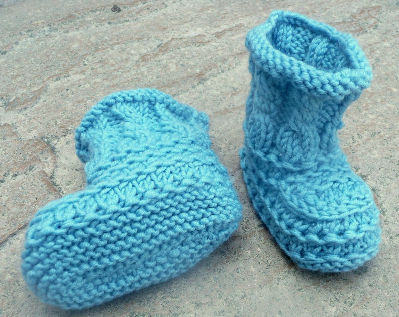 Baby Knits Pattern Baby Booties Shoes Teal Textured Baby Boots 3 Sizes Newborn 12 Mths image 2