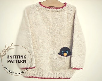 Knitting Pattern Top Down Sweater Jumper Barleycove for Children & Baby Easy Beginner Friendly 0 - 7 years with pocket and saddle shoulders