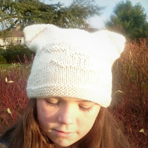 Cute Cat Knit Hat Pattern with Ears, Quick & Easy Knit for Gifts Christmas Presents 6 sizes from Baby to Adult L image 1