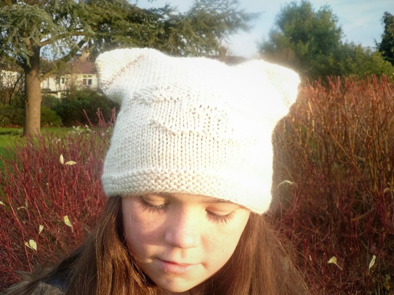 Cute Cat Knit Hat Pattern with Ears, Quick & Easy Knit for Gifts Christmas Presents 6 sizes from Baby to Adult L image 1