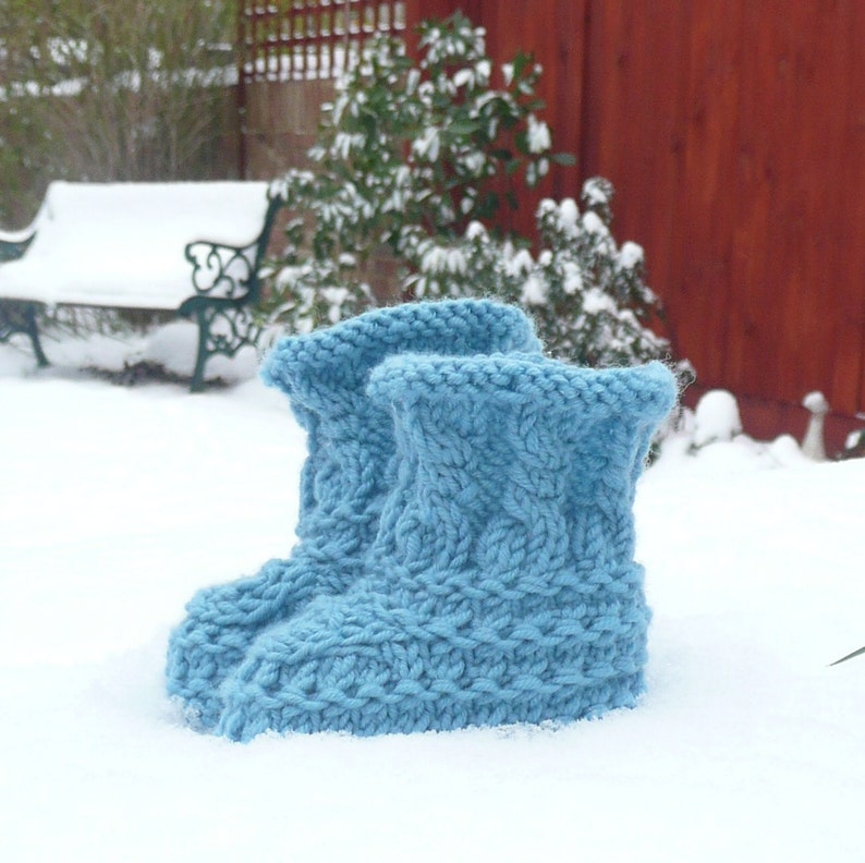 Baby Knits Pattern Baby Booties Shoes Teal Textured Baby Boots 3 Sizes Newborn 12 Mths image 1