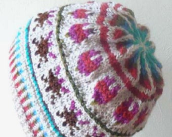 Knitting PATTERN HAT Beanie - Primavera Fair Isle Beanie - Digital Download