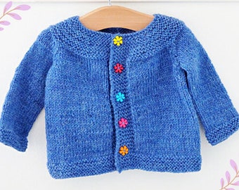 Digital Knitting Pattern Cardigan Sweater - Orla an everyday Seamless Top Down Yoked Cardigan (5 Sizes for 0 -5 yrs)