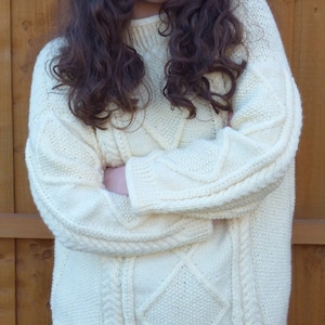 Easy Irish Aran Cabled Sweater Knitting Pattern Cerys Cables for teens & adults 1 size and easy to adjust image 1