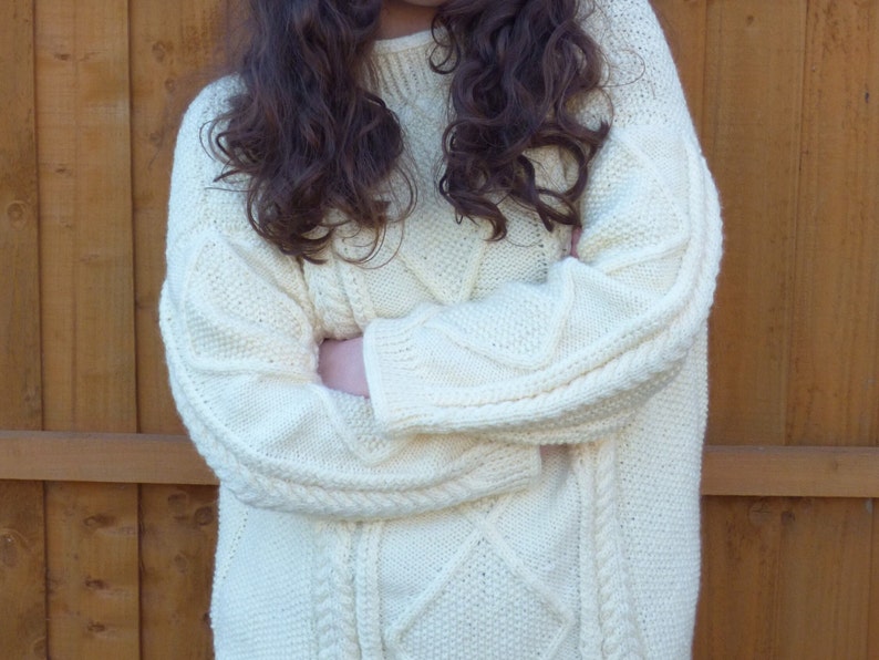 Easy Irish Aran Cabled Sweater Knitting Pattern Cerys Cables for teens & adults 1 size and easy to adjust image 1
