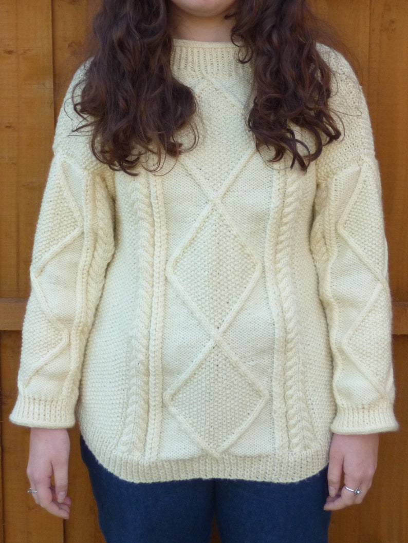 Easy Irish Aran Cabled Sweater Knitting Pattern Cerys Cables for teens & adults 1 size and easy to adjust image 3