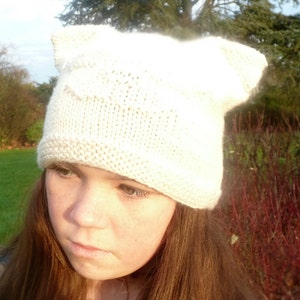 Cute Cat Knit Hat Pattern with Ears, Quick & Easy Knit for Gifts Christmas Presents 6 sizes from Baby to Adult L image 4