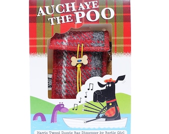 Auch Aye the Poo Red Harris Tweed Dog Bag Dispenser Dog Lover Funny Pet Owner Dog Walker Labrador Spaniel Retriever Scottie Cairn Terrier
