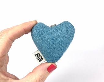 Peedie Heart Blue Harris Tweed Keyring Handmade in Scotland UK Small Valentine Gift Boyfriend Girlfriend Scottish Gift Funny Scottish Phrase