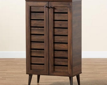 8-Pair Shoe Storage Cabinet, Wooden Shoe Storage Cabinet, 4 tier Sturdy shoe Cabinet, Shoe Storage for Entryway, Multi-purpose brown cabinet