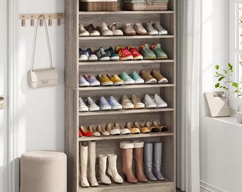 Large Brown Wood Shoe Storage Cabinet, 6 Tier shoe cabinet, Wooden Shoe Cabinet for Entryway, Multi-purpose storage cabinet, Shoe Storage