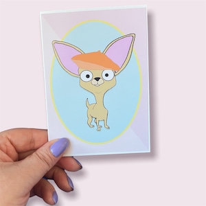 Cartão de felicitações Chihuahua, boina, rosa e azul, cartão A6, presente para cachorro, com envelope, fofo, cartão de nota, cartão postal, reciclado, envelope Kraft