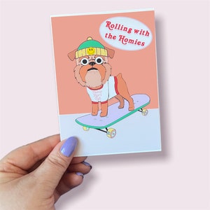 Cartão comemorativo Bruxelas Griffon, cartão A6, cartão para cachorro, skate, rolando com os manos, engraçado, cartão de nota, cartão postal, presente para amante de cachorro, reciclado