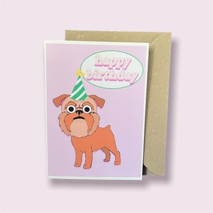 Biglietto di compleanno del grifone di Bruxelles, cappello per feste, buon compleanno, biglietto da visita, regalo per animali domestici, biglietto di auguri per cani, biglietto A6