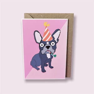 Français Bulldog Card, Carte d’anniversaire, Chapeau de fête, Salutations, Notecard, Cadeau de chien, Maman de chien