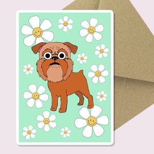Carte de voeux Bruxelles Griffon, Anniversaire, Fête des mères, Merci, Vide, Smiley, Marguerite, Flower Power, Enveloppe Kraft