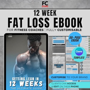 Plantilla de libro electrónico de fitness: Programa de pérdida de grasa de 12 semanas para entrenadores (Canva PDF)