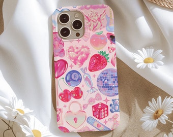 Aesthetic Pink Purple, Cyber Y2K Collage Phone Case, Trendy Coquette Themed, Cute Gift, iPhone 16 15 14 13 12 11 X Pro Max Plus Samsung