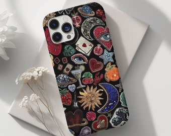 Vintage Mosaic Tiles Collage Phone Case, Scrapbook Art, Cute Retro Aesthetic, Trendy, iPhone 16 15 14 13 12 11 X Pro Max Plus Samsung