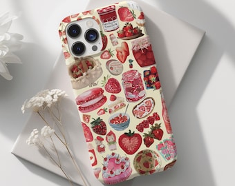 Pink Coquette Aesthetic, Summer Strawberry Phone Case, Preppy Cute Collade, Trendy Cover, iPhone 16 15 14 13 12 11 X Pro Samsung S23 S22 S21