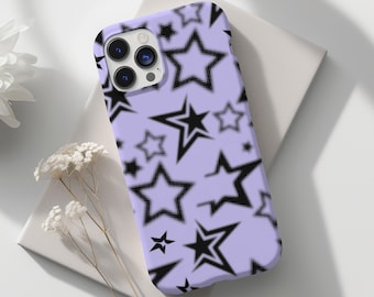 Purple Star Phone Case, Y2K, Cool Girl Aesthetic, Trendy Cute Coquette, Black, Aura Cover, Star Girl, iPhone 16 15 41 13 12 11 X Samsung