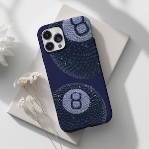 ネイビーブルー、8ボール電話ケース、Y2Kかわいいコラージュケース、トレンディなヴィンテージ美学、クールなレトロ、iPhone 16 15 14 13 12 11 X Samsung S23 S22 S21