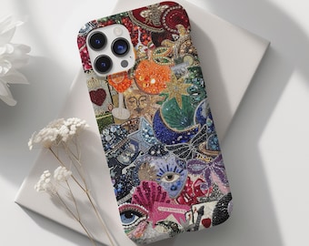 Rainbow Vintage Mosaic Tiles Collage Phone Case, Scrapbook Cute Preppy Aesthetic, Trendy iPhone 16 15 14 13 12 11 X Pro Samsung S23 S22 S21
