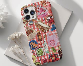 Cute Pink Picnic Collage Phone Case, Coquette Phone Case, Trendy Spring Aesthetic, Checkered, iPhone 16 15 14 13 12 11 X Samsung S23 S22 S21