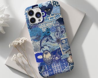 Blue Ocean Phone Case, Summer Collage Phone Case, Preppy Aesthetic Cover, Cute Trendy Scrapbook, iPhone 16 15 14 13 12 11 X Max Samsung