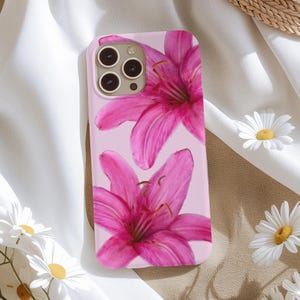 Blooming Tiger Lily Phone Case, Pink Lilies, Floral Flower Case, Cool, Cute Trendy Aesthetic, iPhone 16 15 14 13 12 11 X Samsung S23 S22 S21