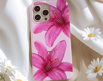 Blooming Tiger Lily Phone Case, Pink Lilies, Floral Flower Case, Cool, Cute Trendy Aesthetic, iPhone 16 15 14 13 12 11 X Samsung S23 S22 S21