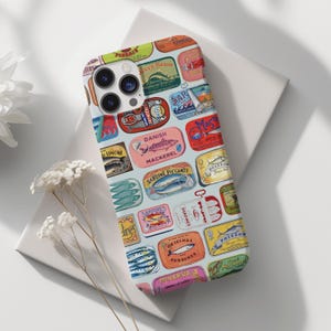 Custom Name, Vintage Sardine Can Phone Case, Retro Fish Tin Collage, Italian Summer Aesthetic Trendy, iPhone 16 15 14 13 12 11 X Samsung