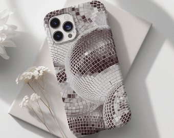 Silver Disco Ball Phone Case, Mirror Ball Aesthetic, Cute Trendy Y2K Phone Cover, Cool Girl Chic Collage, iPhone 16 15 14 13 12 11 X Samsung