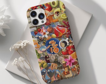 European Summer Collage Phone Case, Cute Trendy Scrapbook, Colourful Fruits & Floral, Preppy Aesthetic iPhone 16 15 14 13 12 11 X Samsung