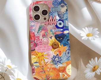 Pink Blue Orange, Summer Collage Phone Case, Preppy Aesthetic, Disco ball Mirrorball, Cute Trendy Case iPhone 16 15 14 13 12 11 X Samsung