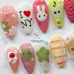 Cartoon Nails, Kawaii Nails, Pastel Nails, Unique Nails, Simski Nails, Handmade Nails, Custom Nails, Fantasy Nails, Colorful Nails, Star Nails, 3D Charm Nails, Cute Nails, Artistic Nails, Miffy Nails