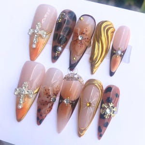 Fall Aura Press On Nails, Autumn Fall Themed Press On Nails, Handmade Reusable Custom Fingernails, Gel Fake Nails, Glue on Nails, Brown Nail
