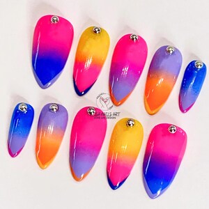 Vibrant Colors Press On Nails, Fake Acrylic Nails, Hand-painted Press on, Gel Nails, Glue On Nails, Glitter Nails, Pink Nails, Nail Press on