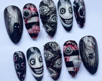 mfsix nail＊お値下げ不可ネイルパーツセット 多色 さまざまな形 手作りホラー押し付けネイル、不気味なハロウィンネイル、怖いフェイク