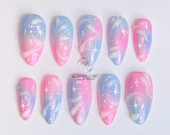 3D Rainbow Long Stiletto Press On nails, Handmade Colorful Fake Nails for Holiday Birthday, Vacation, Prom Nails, Gel Nail Art, Gift for Her