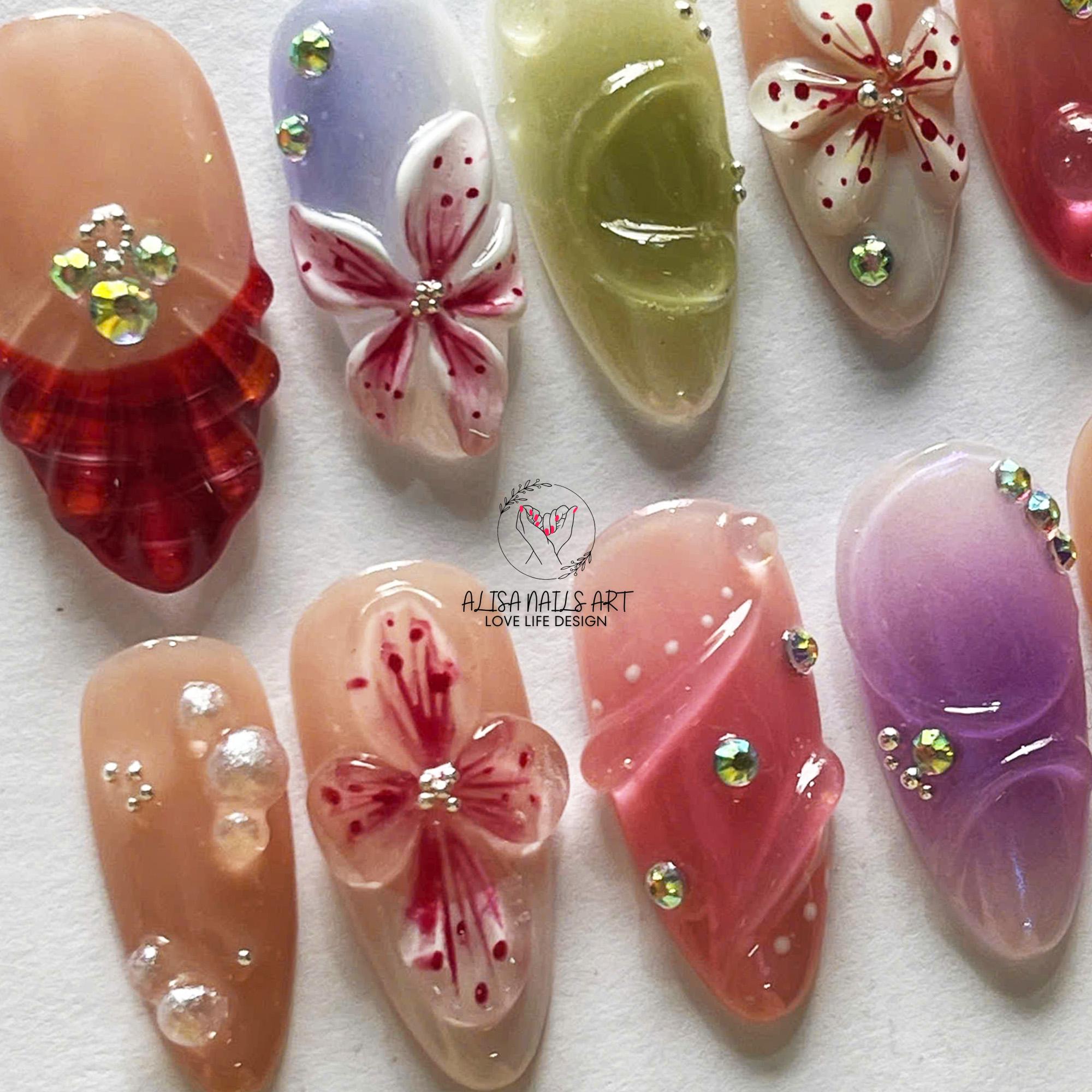 Orchid Flower Press on Nails, Hot Trend Spring Nail Set, 3D Floral ...